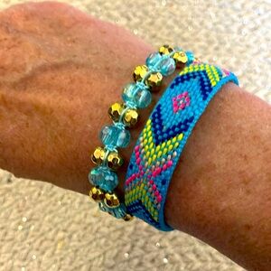 New Super Cool Iridescent Baby Blue Bling Boho Macrame Friendship Bracelet